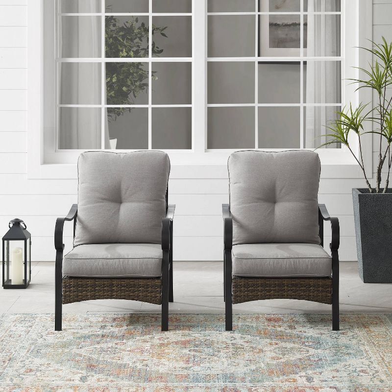 2pk Dahlia Outdoor Steel Arm Chairs Taupe/Matte Black - Crosley: Padded, Weather-Resistant Patio Seating