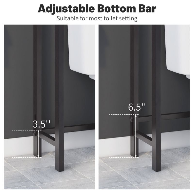 Tangkula Over-The-Toilet Storage Shelf Space Saving Metal Bathroom Organizer Hooks Brown