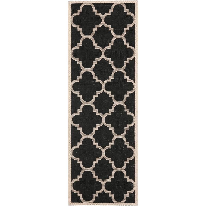 Courtyard CY6243 Power Loomed Indoor and Outdoor Runner Rug - Black/Beige - 2'3"x12' - Safavieh
