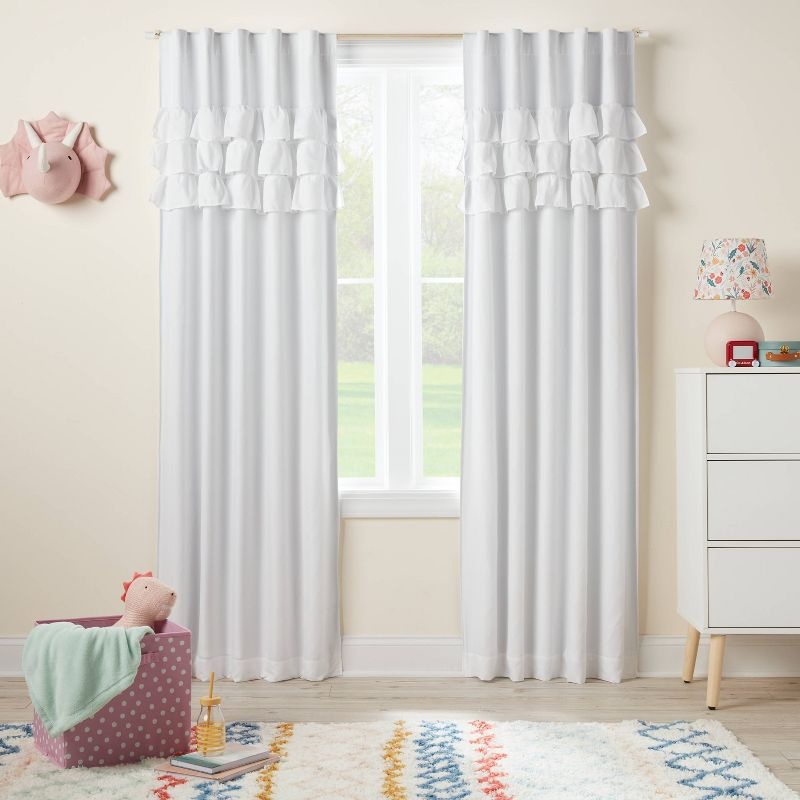 42"W x 84"L Ruffle Kids' Blackout Window Curtain Panel White - Pillowfort™
