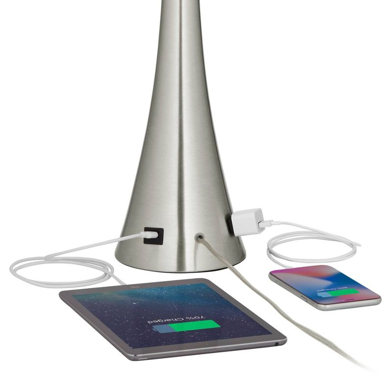 360 Lighting Karl Modern Table Lamps 27 1/2" Tall Set of 2 Brushed Nickel with USB Charging Port Dimmers Ivory Pleat Shade for Bedroom Bedside House