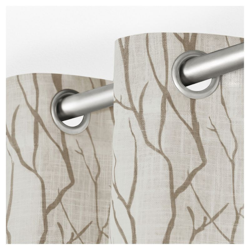 Set of 2 96"x54" Oakdale Textured Linen Motif Grommet Top Sheer Window Curtain Panel Taupe - Exclusive Home: Sheer Drapes, Botanical Pattern