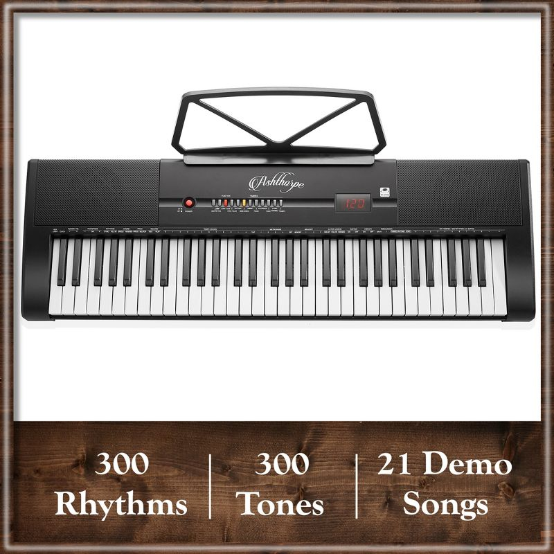 Ashthorpe 61-Key Digital Electronic Keyboard Piano with Light Up Keys, Portable Beginner Kit with Adjustable Stand, Stool, Headphones & Microphone