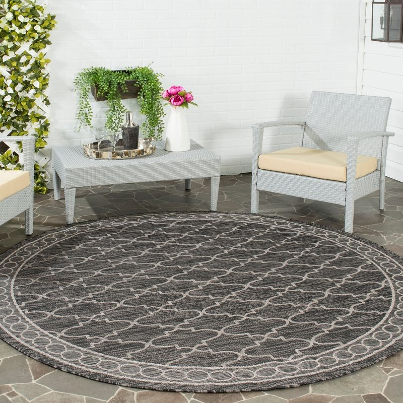 Courtyard CY8871 Power Loomed Indoor/Outdoor Area Rug - Black/Beige - 6'7" Round - Safavieh.
