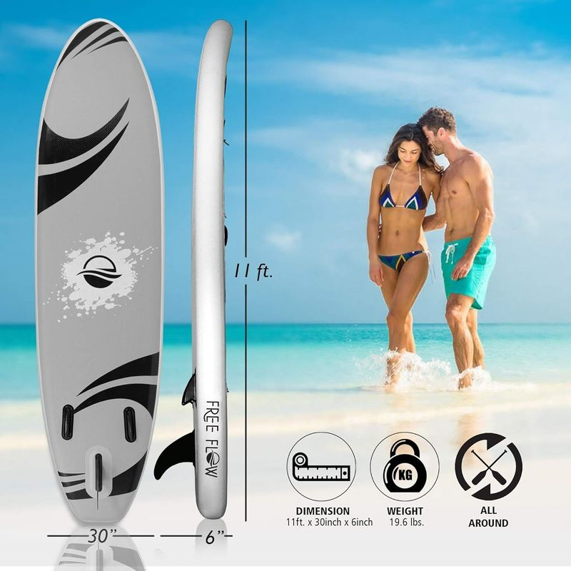 SereneLife 10.5' Inflatable Stand-Up Paddle Board with Accessories - SLSUPB06, Black and Light gray