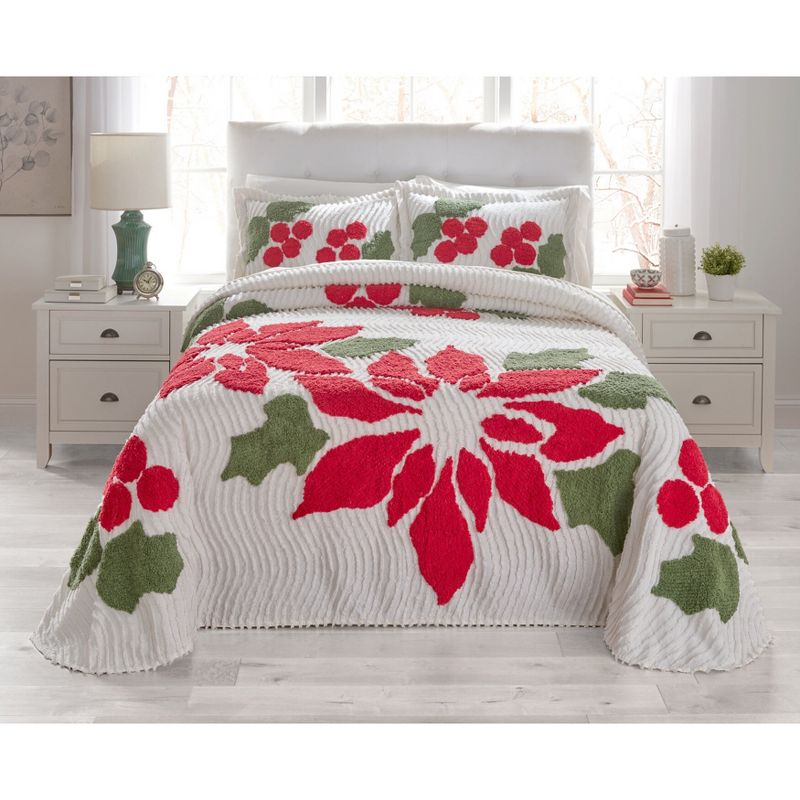 BrylaneHome Bloom Chenille Bedspread - Twin, Poinsettia