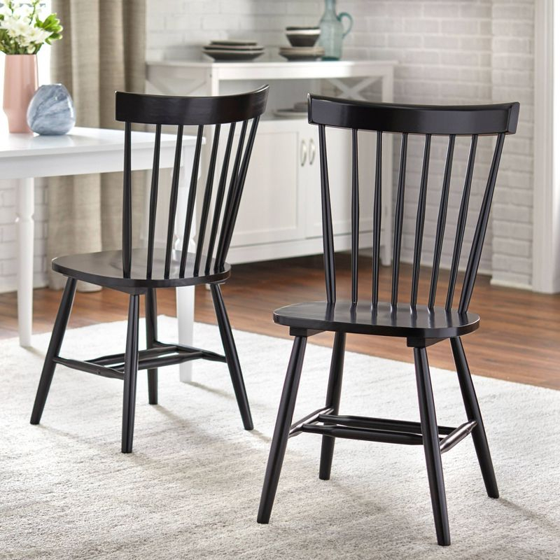 Buylateral Set of 2  Solid Wood Spindle Dining Chairs Black: Solid Rubberwood, Unupholstered