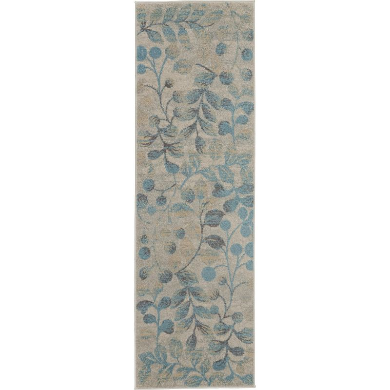Nourison Tranquil 2'3" X 7'3" (7' Runner) Ivory/Turquoise Area Rug Contemporary Botanical Vine and Bloom by Nourison