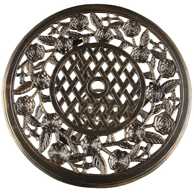 3pc Rose Ornate Traditional Patio Bistro Set - Bronze - Oakland Living: Weather-Resistant Aluminum Furniture