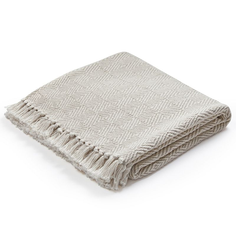 Americanflat 100% Cotton Throw Blanket for Couch - 50x60 - All Seasons Neutral Lightweight Cozy Soft Blankets.[Cream Beige Diamond ]