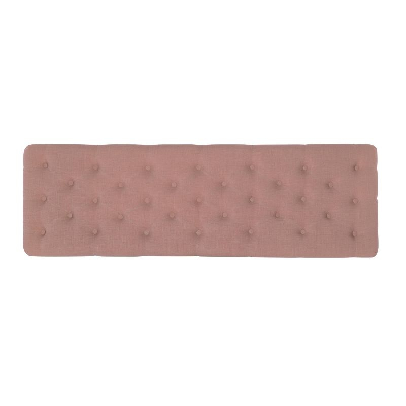62" Isabelle Traditional Linen Tufted Upholstered Nailhead Wheeled Bench Pink - Linon: Elegant Ottoman, Bedroom Furniture