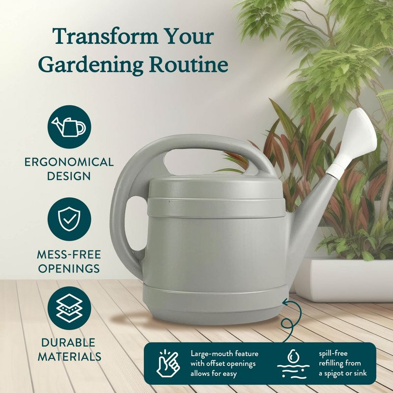 The HC Companies 2 Gallon Plant Watering Can with Large Mouth Feature and Ergonomic Design for Patio, Lawn, and Gardening Essentials, Gray