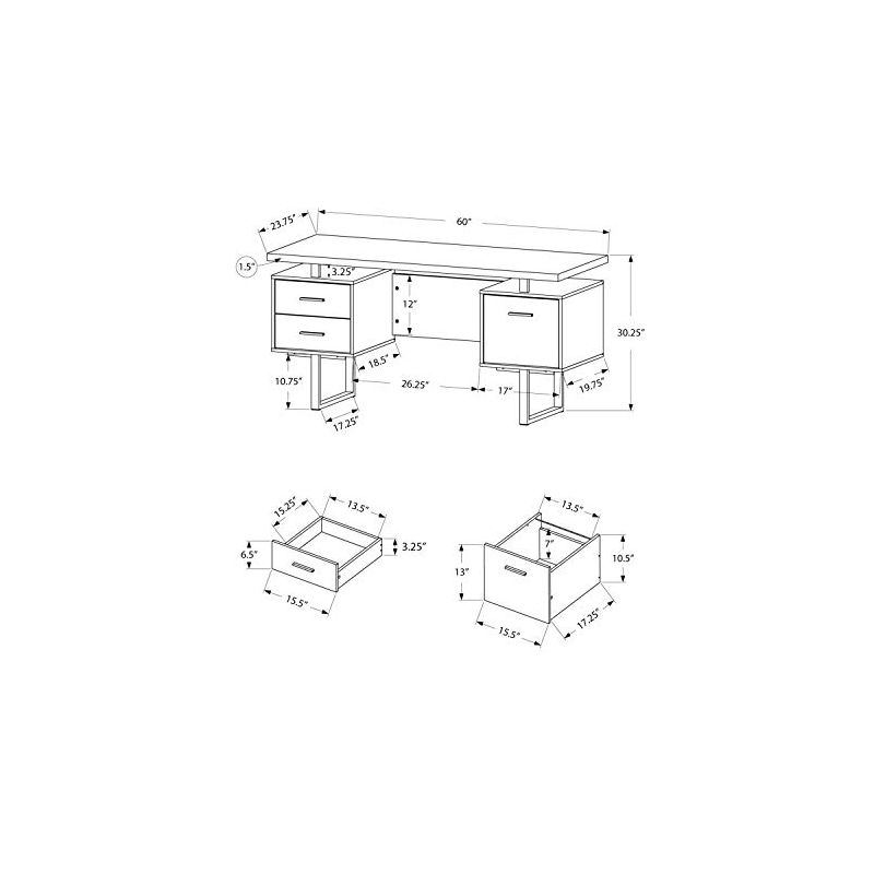 Monarch Specialties Computer Desk Home Office Laptop Left Right Set-Up Storage Drawers 60InchL Work Metal Laminate Brown Black Contemporary Modern