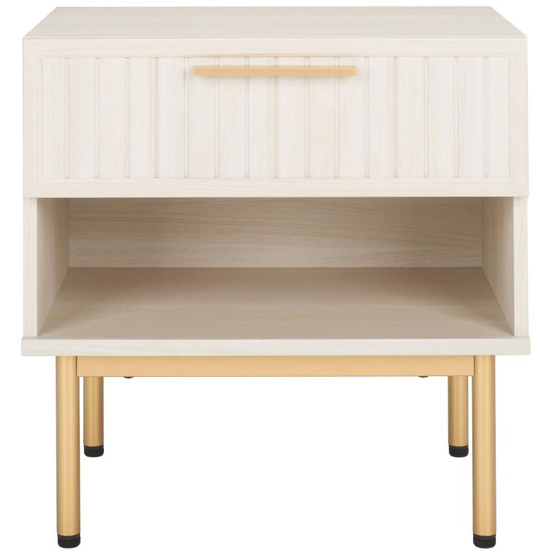 Axelle 1 Drawer Nightstand - Bleached White/Gold - Safavieh
