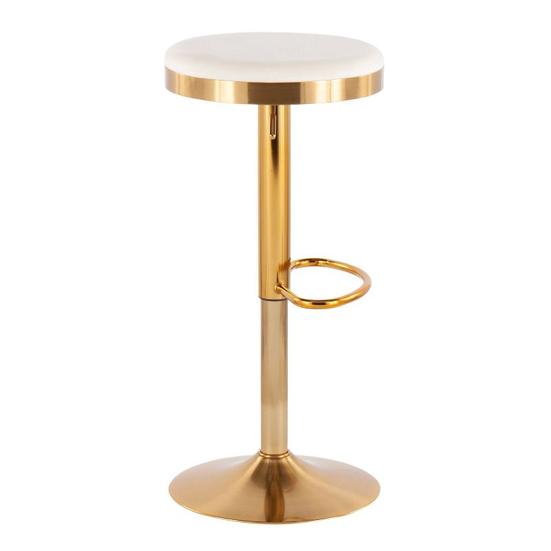 Set of 2 Dakota Glam Adjustable Barstools Steel/Velvet Gold/Cream - LumiSource: Swivel, Footrest, Mid-Century Modern Design