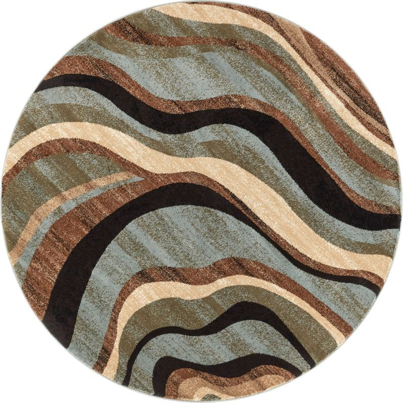 Well Woven Hudson Waves Geometric Modern Casual Abstract Contemporary Natural Lines Soft 5'3" Round Multi Blue Area Rug