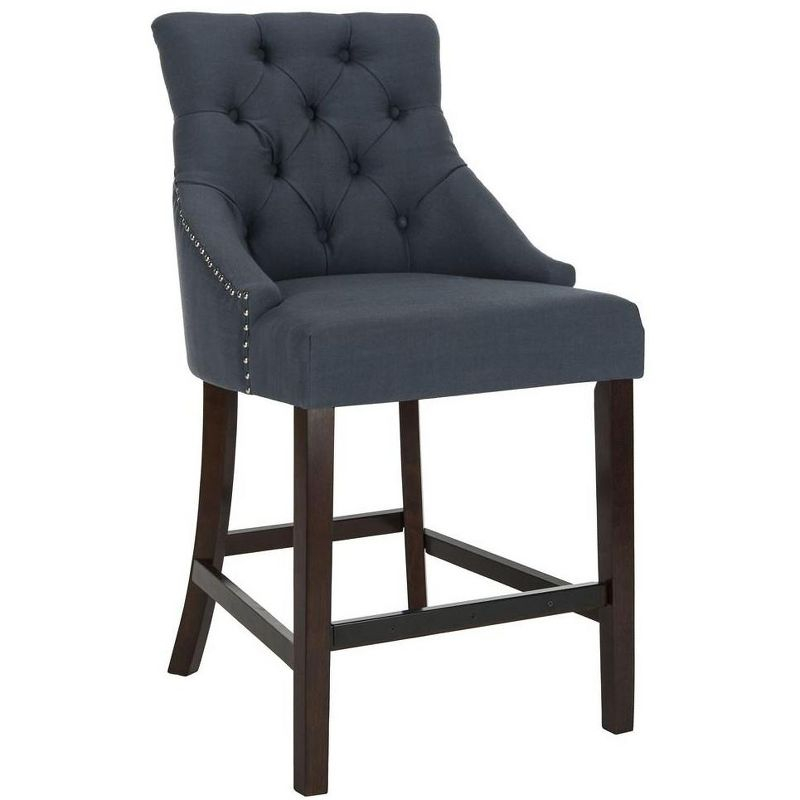Eleni Tufted Wing Back Counter Stool (Set of 2) - BST6305 - Navy/Espresso - Safavieh