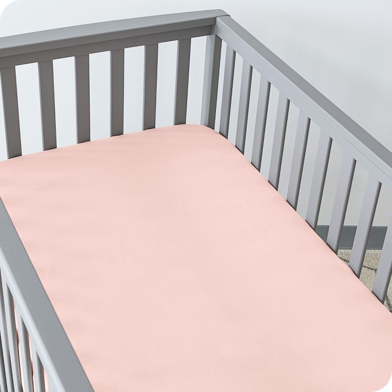 Fitted Crib Microfiber Sheet Pink Slipper/White 2pk by Bare Home
