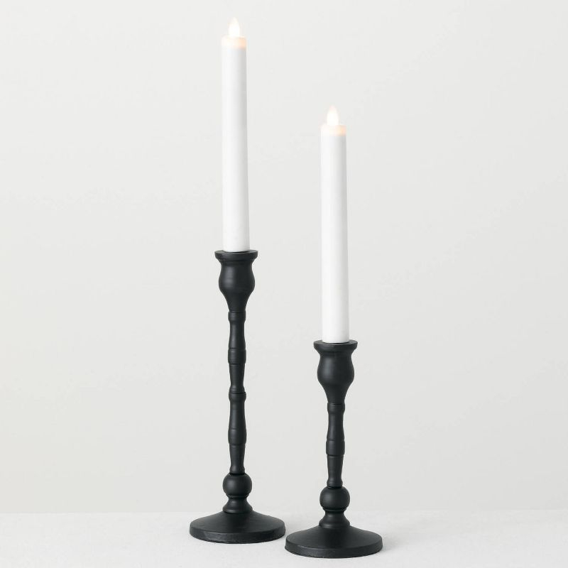 Sullivans Set Of 2 Iron Taper Candle Holders 12.5"H & 15.25"H Black