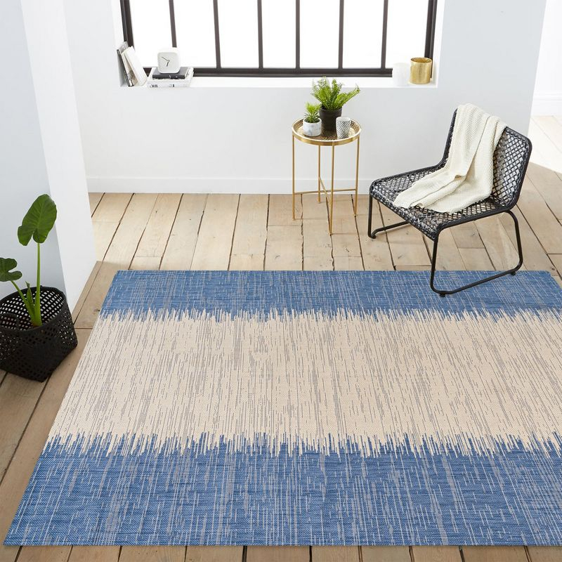 8'x10' Tavira Modern Strie' Indoor/Outdoor Area Rug, Blue/Beige - JONATHAN Y