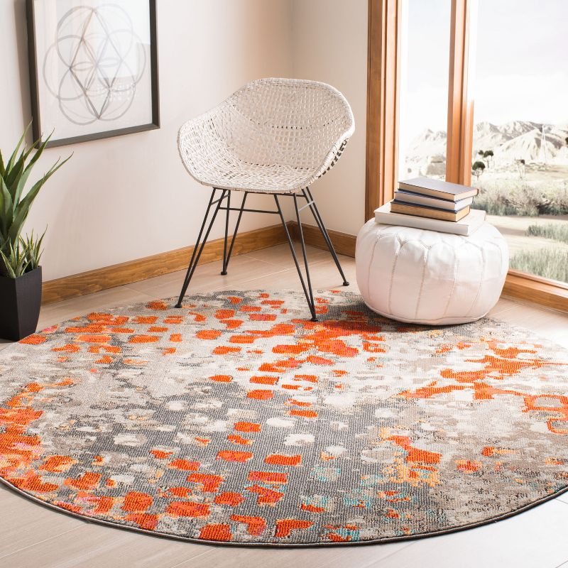 Madison MAD425 Power Loomed Indoor Accent Rug - Grey/Orange - 3' Round - Safavieh