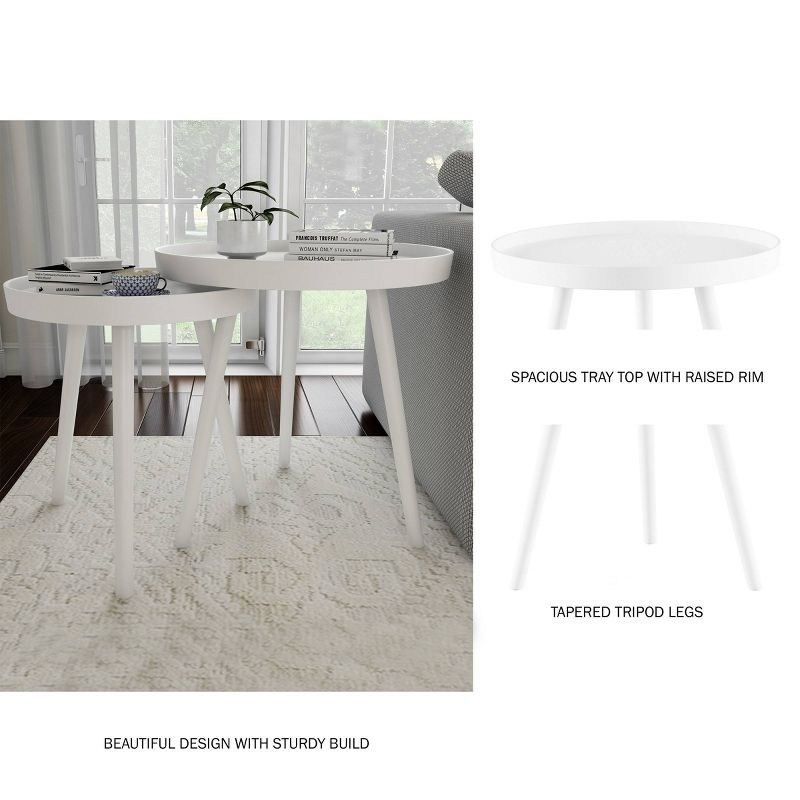 Nesting End Tables with Tray Top White - Yorkshire Home: 2-Piece Set, Wood Surface, MDF Frame