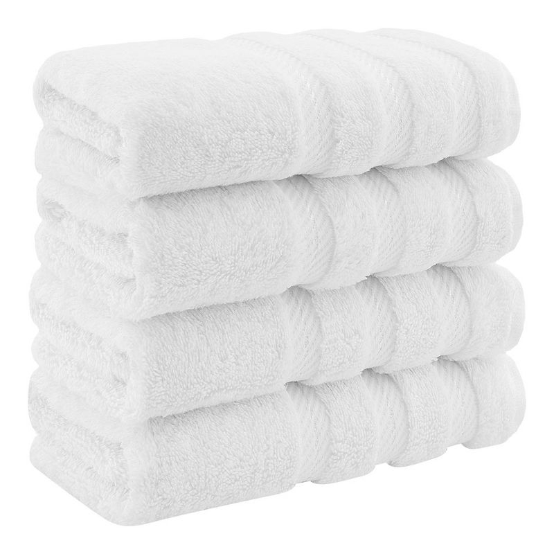 American Soft Linen 4 Pack Hand Towel Set, 100% Cotton, 16 inch by 28 inch, Hand Face Towels for Bathroom, Bright White