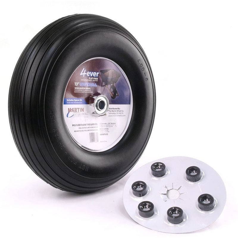 Martin Wheel Flat Free Wheelbarrow Wheel, 6" x 0.6" Hub