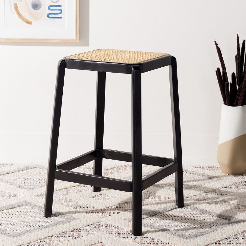 Silus Backless Cane Counter Stool - Black/Natural - Safavieh