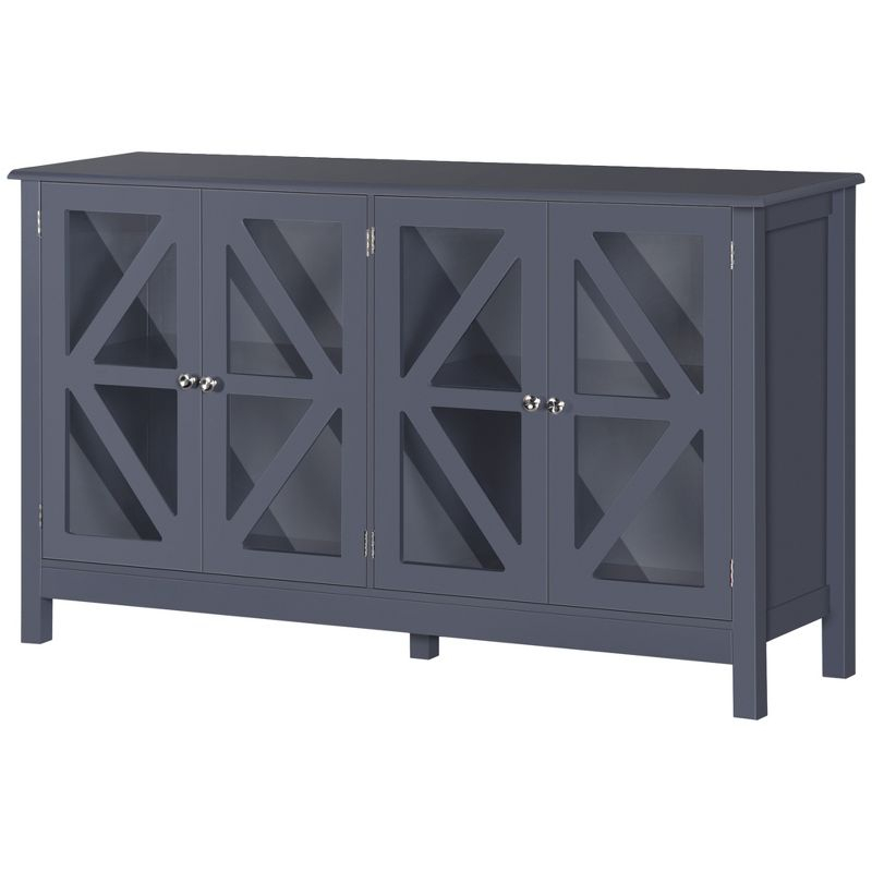 HOMCOM Kitchen Sideboard, Tempered Glass Door Buffet Cabinet with Adjustable Storage Shelf for Living Room, Kitchen, Study, Gray