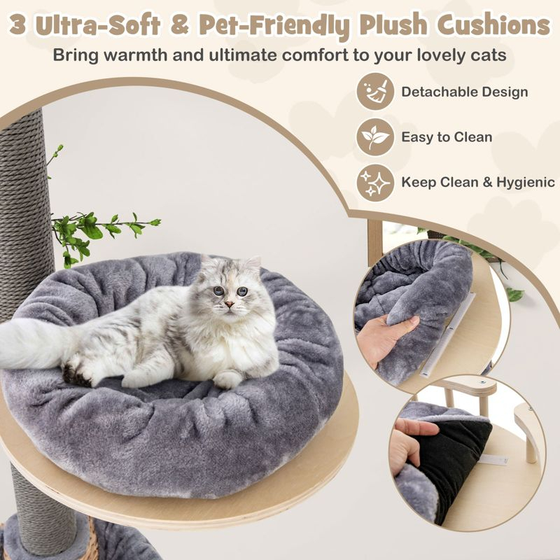 Costway 5-Tier Floor to Ceiling Cat Tree w/93"-107" Adjustable Height Cozy Hammock & Bed