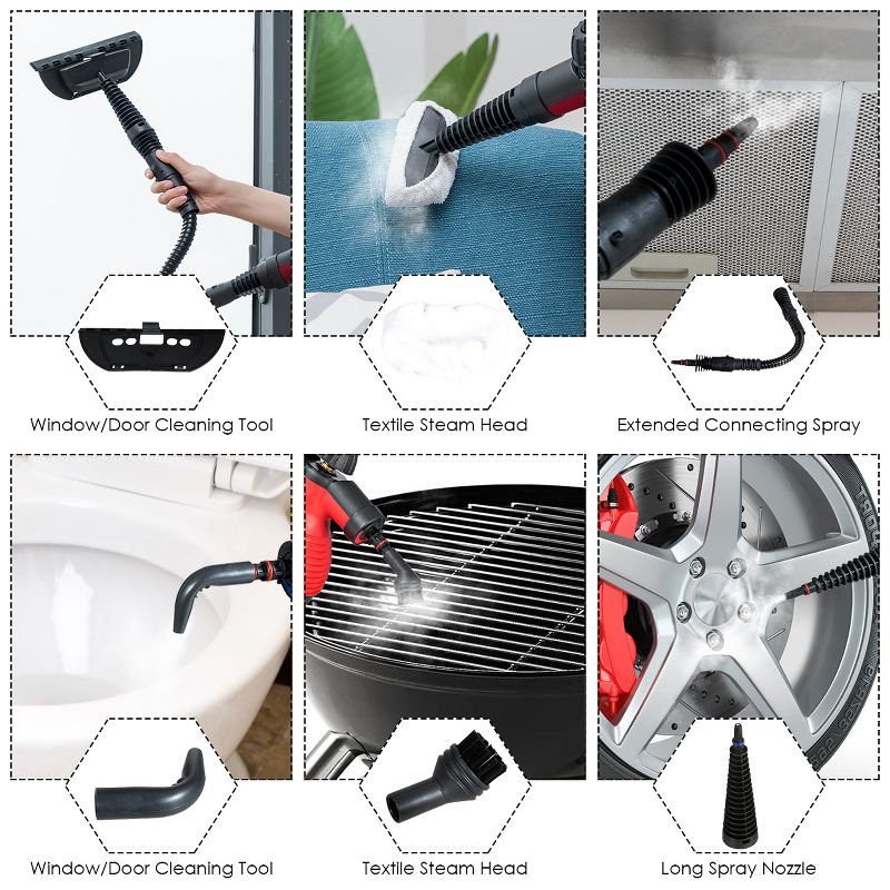 Costway Multifunction Portable Steamer Household Steam Cleaner 1050W with Attachments Red