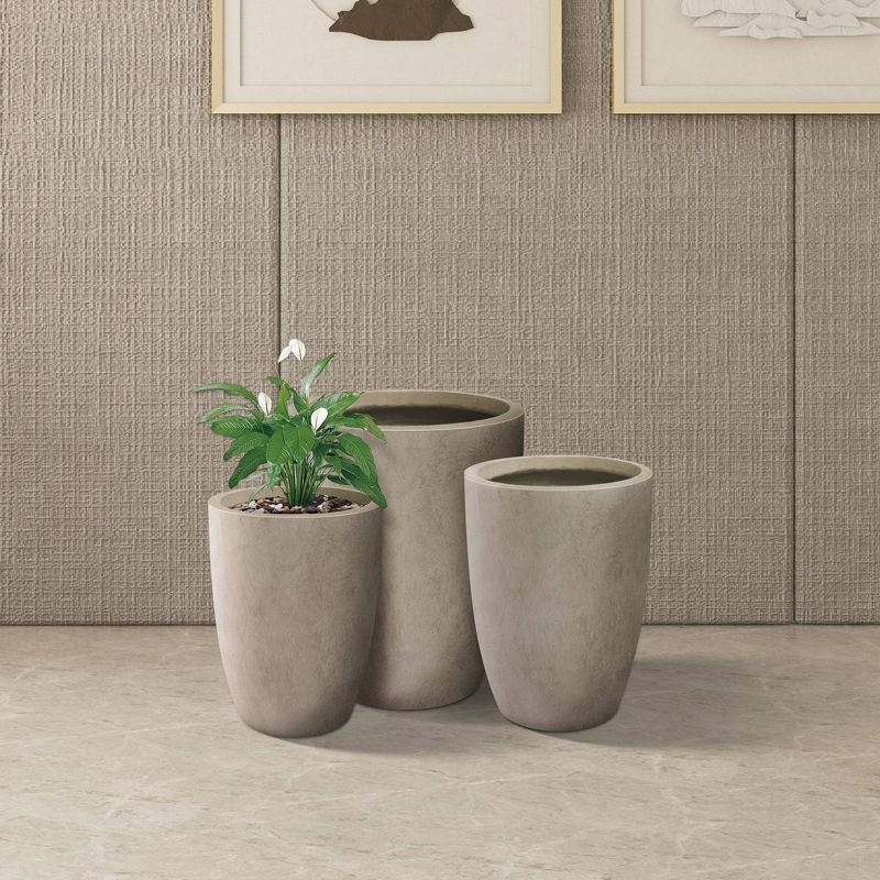 Rosemead Home & Garden 3pc Concrete Outdoor Planter Pots Beige