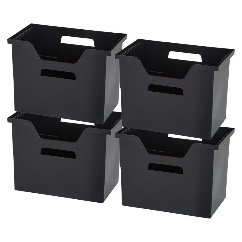 IRIS USA Large Portable Desktop File Box with Open Lid, 4 Pack, Black