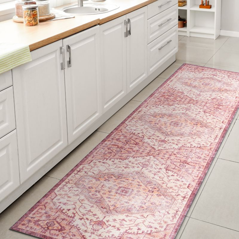2' x 8' Alacati Ogee Medallion Machine Washable Indoor/Outdoor Runner Rug, Red/Orange/Cream - JONATHAN Y