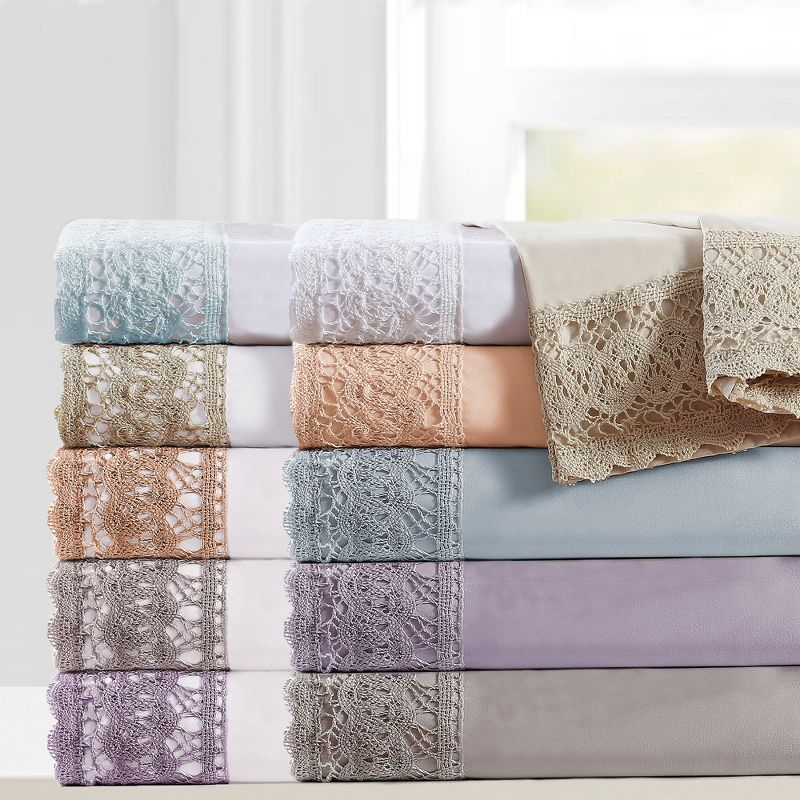 Modern Threads Modern Threads Yate Soft Microfiber Crochet Lace Sheets - Luxurious Microfiber Bed Sheets - Includes Flat Sheet, Fitted Sheet with Deep Pockets, & Pillowcases