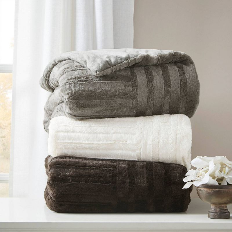 50"x60" Polar Solid Faux Fur Throw Blanket Gray - Madison Park: Hypoallergenic, Plush Couch & Bed Comfort
