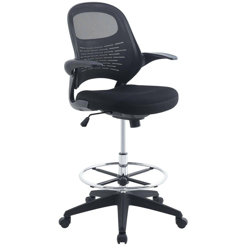 Stealth Drafting Chair Black - Modway: Upholstered, 330 lbs Capacity, Adjustable Height 23"-30"
