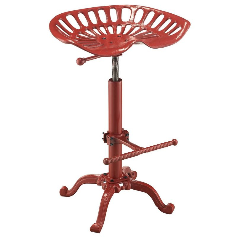 Carolina Living Adjustable Tractor Seat Counter Height Barstool Metal/Red: Wrought Iron Design, Spot Clean, 300lb Capacity