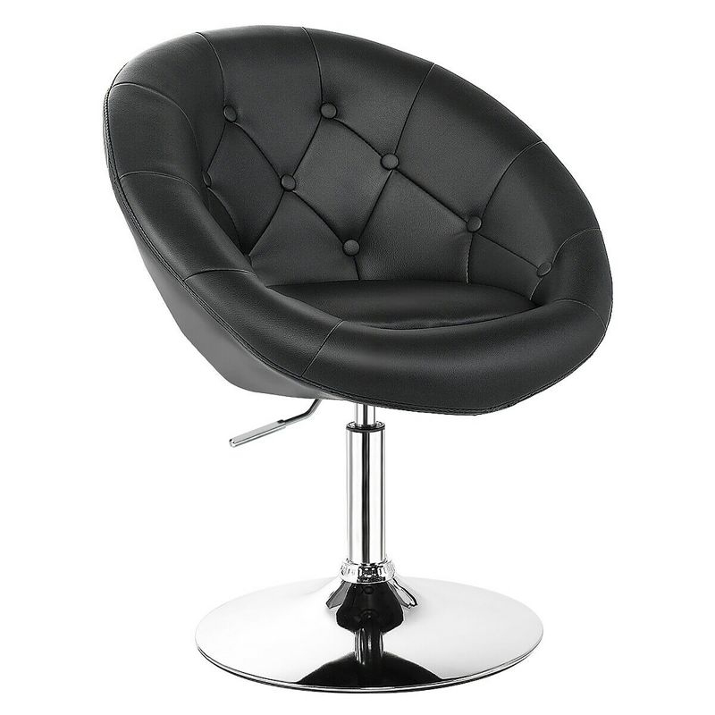 Yaheetech Height Adjustable Swivel Upholstered Round Accent Chair Barrel Chair-Black
