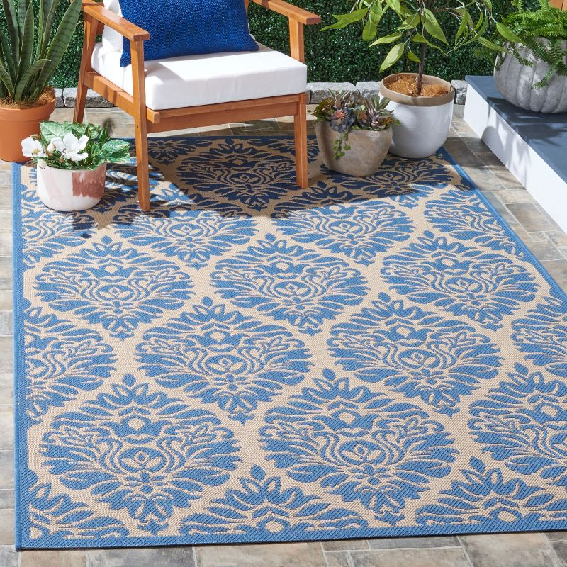 Beach House BHS135 Power Loomed Indoor/Outdoor Area Rug - Cream/Blue - 6'7"x6'7" - Safavieh