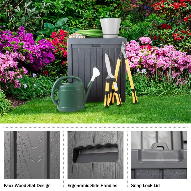 Storage Box - 50-Gallon Container for Patio Storage - Durable and Fade-Resistant Resin Deck Box - Outdoor Furniture by Pure Garden (Gray)