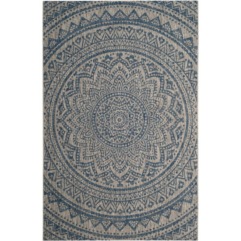 Courtyard CY8734 Power Loomed Indoor and Outdoor Area Rug - Light Grey/Blue - 4'x5'7" - Safavieh