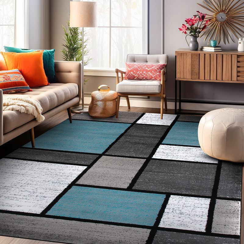 World Rug Gallery Contemporary Modern Boxed Color Block Blue Gray 6'6"x9' Area Rug