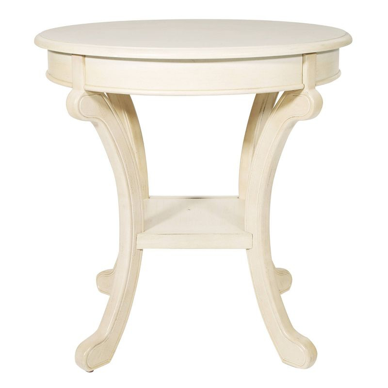 Vermont Accent Table Antique Beige - OSP Home Furnishings: Round Pedestal, Mid-Century Modern Design