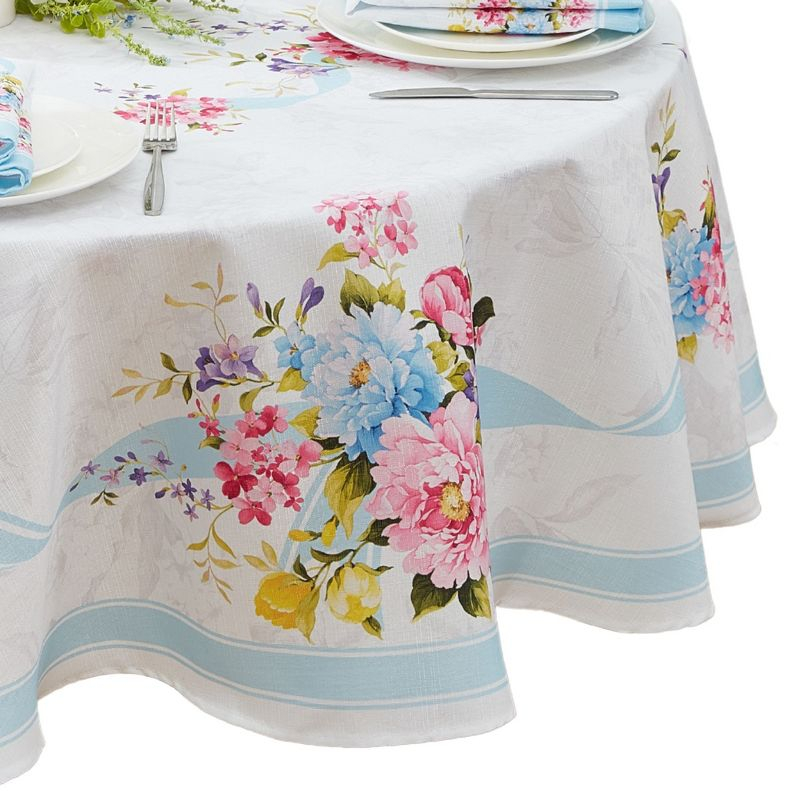 Rose Cottage Engineered Tablecloth - Multicolor - 70" Round - Elrene Home Fashions
