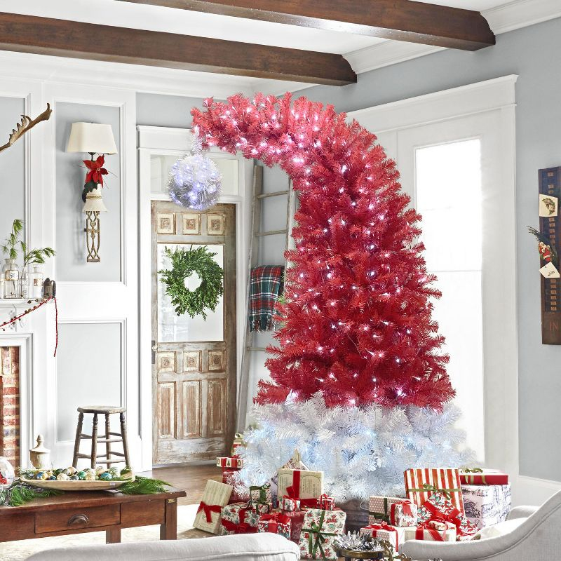 72in Red+White Artificial Fir Bent Top Christmas Tree, Xmas Tree Bendable Grinch Style X-mas Tree, Holiday Decoration 6FT - The Pop Home