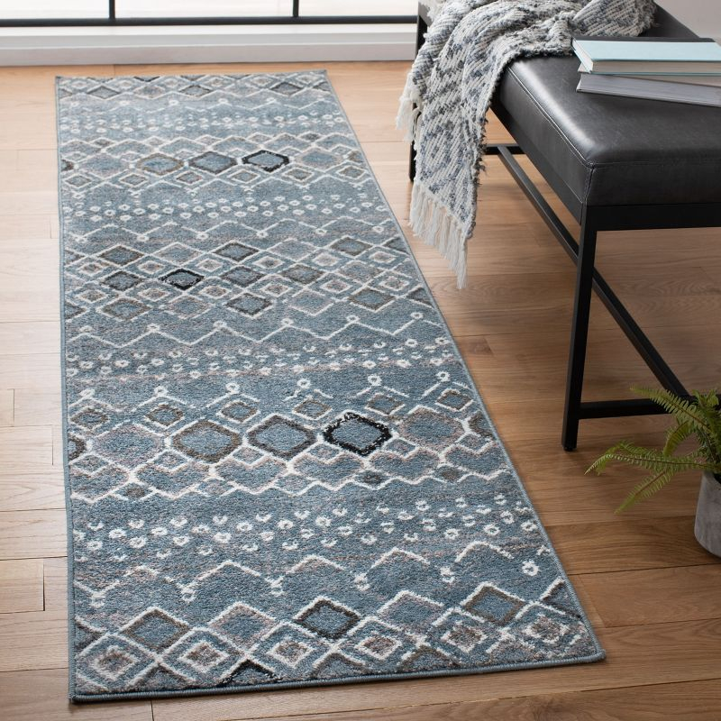 Amsterdam AMS108 Power Loomed Indoor Runner Rug - Blue/Ivory - 2'3"x14' - Safavieh