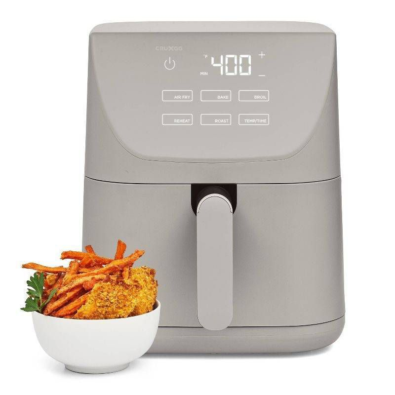 CruxGG 6qt Air Fryer Gray: 1500W Electric Fryer, Dishwasher-Safe Parts, 2-Year Warranty, 6-Quart Capacity