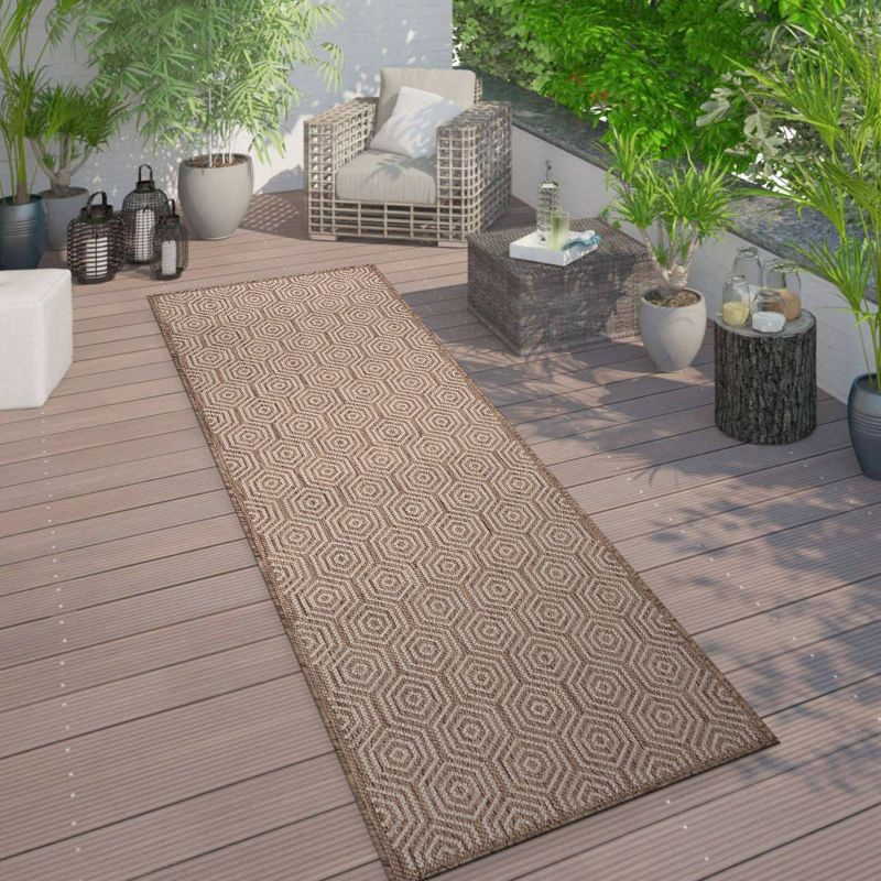 World Rug Gallery Modern Geometric Textured Flat Weave Indoor/Outdoor Area Rug - BROWN 2'x7'